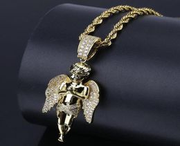 Hip Hop main dans la main Angel Pendant Colliers pour hommes Femmes Designer de luxe Mens Bling Diamond Gold Chain Collier Love Love Gif4527473