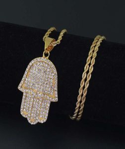 Hip Hop Hand van Fatima Pendant -kettingen voor mannen Diamanten Hamsa Amulet Luxe ketting Roestvrij staal Cubaanse ketens Religie Jewel1041157