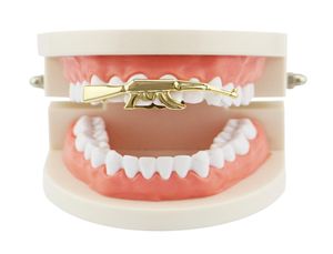 Hip Hop Handgun Grillz Real Gold plaqué Golden Silden Rose Gold Gun Black Dental Grills Cool Rappers Body Bijoux1402040