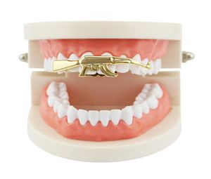 Hip hop pistolet grillz véritable plaqué or or argent rose or pistolet noir grilles dentaires cool rappeurs bijoux de corps 9422951