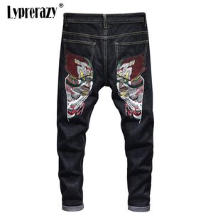 Hiphop harajuku borduurwerk jeans streetwear mannen rechte slanke casual broek mannelijk Japan