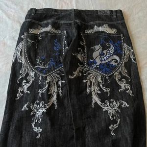 Hip Hop Harajuku motif gothique imprimé lâche décontracté noir jean hommes 2024 polyvalent haute rue jambe droite pantalon large 240311 240320