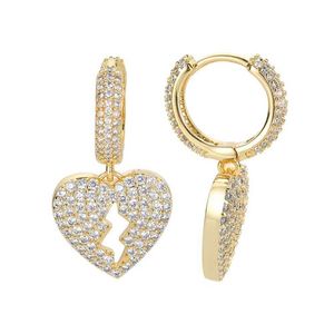 Hip Hop Heartbreak Dangle Oorbellen Bling Witte Zirkoon Hoepel Oorbellen 18K Echt Vergulde Jewelry2422