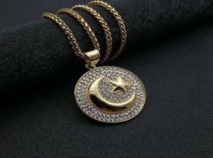 Hip Hop Hiphop Jewelry Titanium Steel Gold Muslim Muslim Star Moon War Flag Pendant Collier 3204670