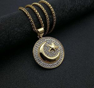 Hip Hop Hiphop Jewelry Titanium Steel Gold Muslim Muslim Star Moon War Flag Pendant Collier5244534