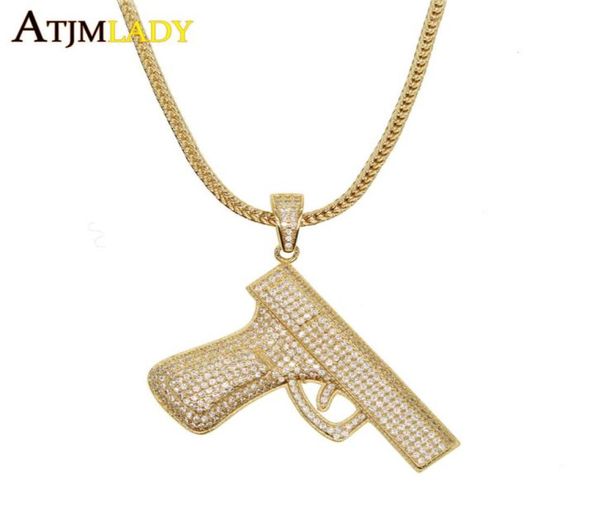Hip Hop Hippie armes charme collier pistolet pistolet pendentifs colliers complet CZ Bling alliage chaîne cubaine pour hommes bijoux New2329113