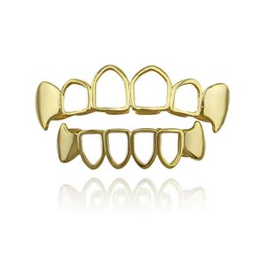 Hip Hop Hollow Grillz Real Vergulde Tijger Tanden Dental Grills Rapper Body Sieraden Vier Kleuren Gouden Zilver Rose Gold Gun Black