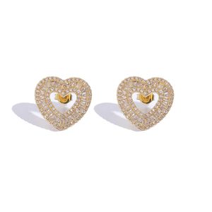 Hip Hop évidé coeur boucle d'oreille glacé goujons boucles d'oreilles pour femmes or argent couleur mâle oreille bijoux