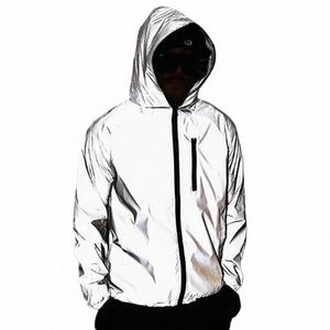 Hip Hop Abrigo con capucha Unisex New Streetwear Noctilucent Hombres Chaquetas Ciclismo Ropa Reflectante Cortavientos Mujeres Chaqueta impermeable I26K #