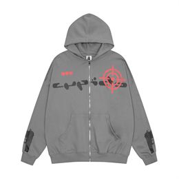 Hip Hop Hoodie Sweatshirt Jacket Y2K Streetwear Vintage Gun Letter Print Zip omhoog Punk Gotic Hooded Coat Harajuku Grunge Hoodie