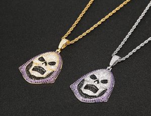 Hip Hop Hoody Skull Purple Stone Pendant Collier Tennis Chaîne de tennis Gol Silver Cubic Zirconia Rock Jewelry2857382