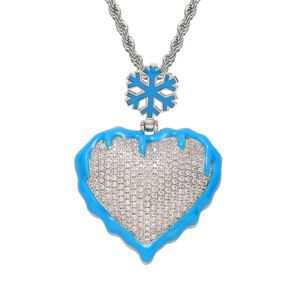 Hip Hop Ice Frozen Heart Collier Lumineux Micro Set Zircon Hearts Pendentif Collier pour Hommes Femmes