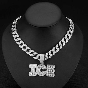 Hip hop ICE verre diamant chaîne collier alphabet anglais plein diamant pendentif personnalité hommes collier accessoires 8YMA