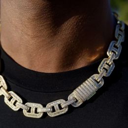 Hip Hop Ice Men Boy Bielry Full 5A Cumbic Zirconia Iced Out Ice Rectangle Link Chain Collier 16 18 20 240508