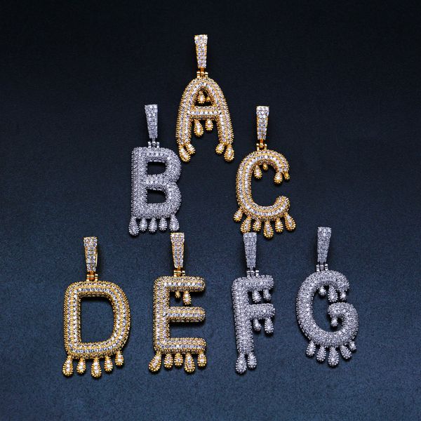Hip-hop ice out a-z sans nom personnalisé goutte lettre collier chaîne or argent cubique zircon bijoux