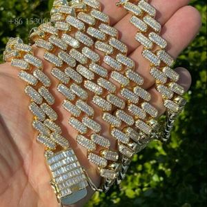 Hip Hop Ice Out S Sier 15 mm brede 3 rij stokbrood Moissanite Miami Cubaanse ketting ketting