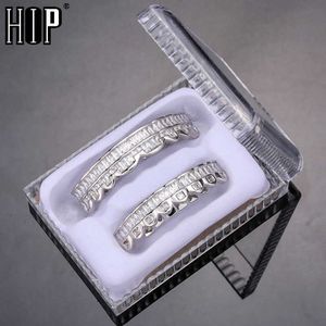 Hip Hop Iced Baguette Dents Caps Cubic Zircon Micro Pave Top Bottom Charm Grills Set pour Hommes Femmes Boîte à Bijoux Pack 230726