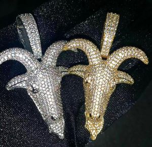 Hip Hop glacé tête de chèvre pendentif 3mm 24quot corde chaîne mode Bling collier cubique zircone or argent Hiphop Jewelry8486528