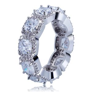 Iced Out 1 Rij CZ Ring Full Bling Bruiloft Zirkoon Hollow Engagement Fashion Hip Hop Sieraden Gift