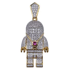 HIP HOP ICED OUT 18K GOUD COLOR PLATED COPER ICED OUT MICRO PAVE CZ Astronaut Hanger Ketting voor Mannen Bling Sieraden Gift