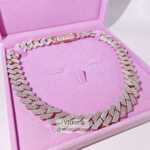 Hip Hop Iced Out 20 mm 3 lignes Rose Gold 2 Tone VVS Moisanite Cuban Link Chain