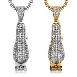 Hip Hop glacé 3D rasoir pendentif or argent plaqué Micro pavé hommes charme Bling Jewelry233S