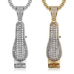 Hip Hop Iced Out 3D Rasoir Pendentif Or Argent Plaqué Micro Pavé Hommes Charme Bling Bijoux