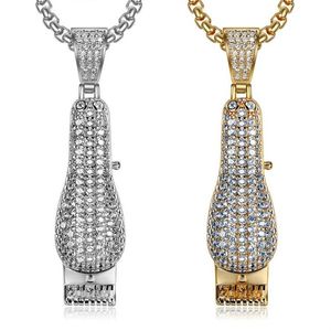 Hip Hop glacé 3D rasoir pendentif or argent plaqué Micro pavé hommes charme Bling Jewelry276P