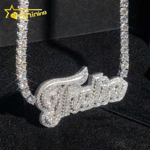 Hip Hop Iced out 4mm tennis ketting Pendant Passes diamant tester aangepaste naam ketting hanger Moissanite Letter Pendantdesigner sieraden