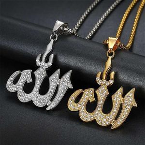 Hip Hop Iced Out Allah Hanger Kettingen Goud Kleur Rvs Islamitische Moslim Kettingen Voor Vrouwen Mannen Sieraden Drop208V