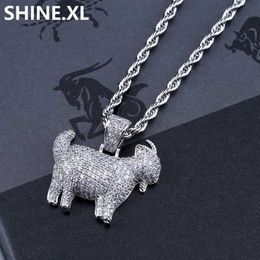 Hip Hop – collier avec pendentif en forme de chèvre, Animal glacé, plaqué or et argent, Micro pavé de Zircon, maillon de chaîne avec corde, chaîne 306V