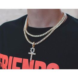 Collana con ciondolo croce Ankh ghiacciato Hip Hop, catena da tennis da 4 mm, micro pavimenta pietre CZ G wmtsTW intero2019196I