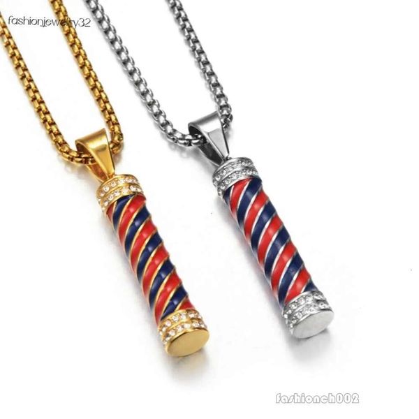 Hip Hop Iced Out Barber Pole Lampe Pendant Collier pour femmes hommes 14K Chaînes en or jaune Hiphop American Jewelry