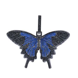 Hip Hop glacé grand Animal papillon pendentif collier or argent plaqué Zircon bijoux pour hommes