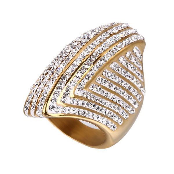 Hip Hop – grand anneau ovale glacé pour femmes, couleur dorée, or jaune 14k, zircone cubique, bijoux cadeau pour fête de Cocktail