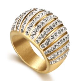 Hip Hop glacé Bling grand Arc anneau femme 14k or jaune anneaux de Cocktail pour les femmes bijoux de fête de haute qualité