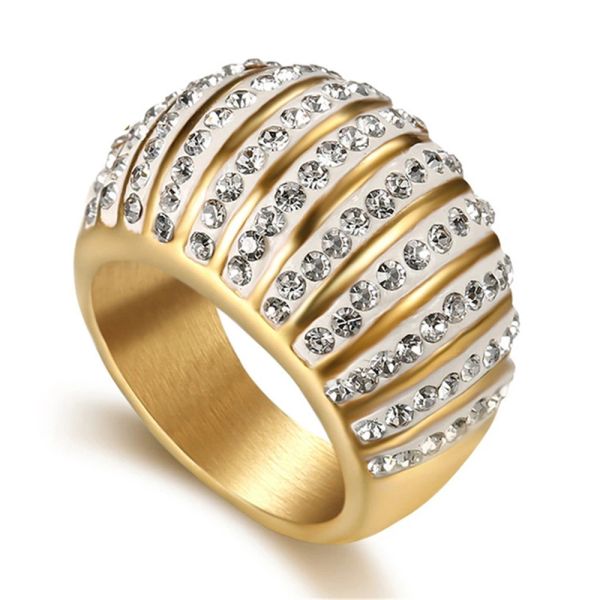 Hip Hop glacé Bling grand Arc anneau femme 14k or jaune anneaux de Cocktail pour les femmes bijoux de fête de haute qualité
