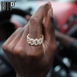 Hip Hop Iced Bling Charm Cuban Prong Ring Mens Gold Color Cubic Zirconia Ring For Men Women Sieraden 240508