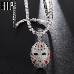 Hip Hop Iced Out Bling Zirconia Jason Mask Kettingen Hangers Voor Mannen Sieraden Met Tennis Chain239m