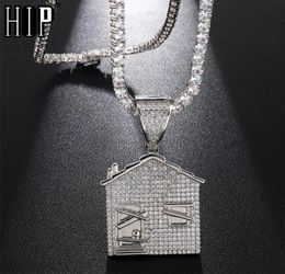 Hip hop iced out bling zircônia cúbica o bando armadilha casa colares pingentes para homens rapper jóias com tênis chain9014791