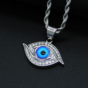 Hip Hop Iced Out Bling Evil Pendentif Chaîne Couleur Argent En Acier Inoxydable Oeil Collier Pour Femmes Hommes Turc Bijoux