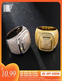 Hip Hop Iced Out Bling Full Cz Charm Tready Square Copper Zircon Anneau pour hommes Bijoux Gold Taille 8113739719