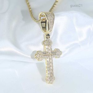 Hip Hop Iced Bling Bing Sparking 5A Cubic Zirconia CZ Cross Pendant Tennis Chain Necklace Fashion Jewelry for Men Boy Gur1