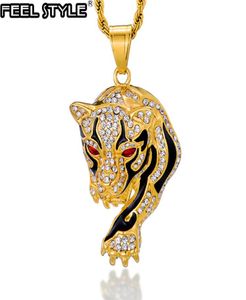 Hip Hop Iced Out Bling Tiger Staintess Steel Gold Color Pendentid Colliers For Men Women Jewelry With Chains6629045