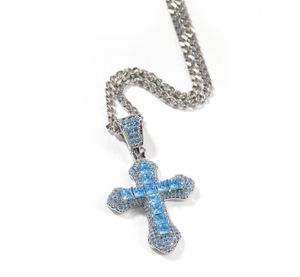 Hip Hop glacé bleu Zircon collier pendentif or argent plaqué hommes Bling bijoux cadeau 1414799