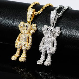 Hip Hop glacé dessin animé poupée pendentif collier or argent plaqué hommes Bling Bling bijoux cadeau 2449