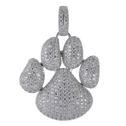 Hip Hop Iced Out Chain Paw Dog Cat Claw Necklace Cubic Zirkoon Goud Zilver Kleur Hanger Voor Man Dames