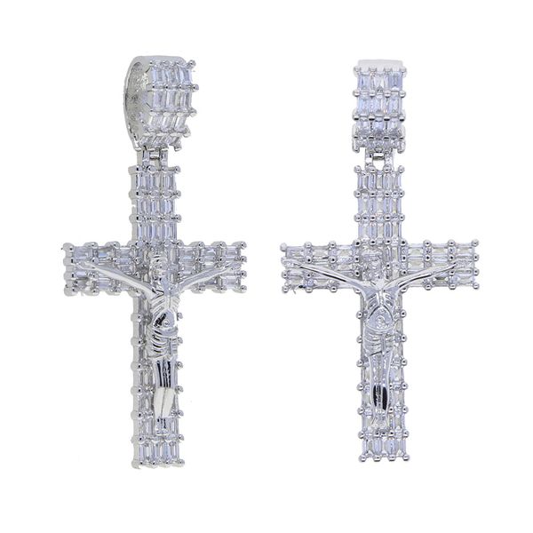 Hip Hop glacé Christ jésus croix Zircon pendentif collier or argent plaqué 3 taille choisir