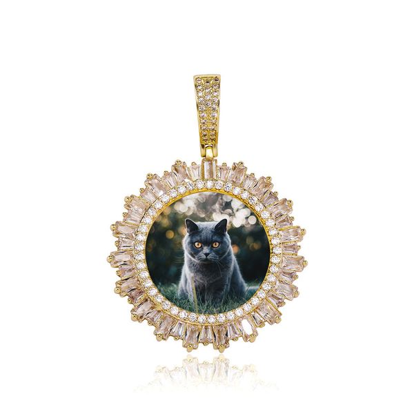 Hip Hop glacé cristal fleur T carré diamant Zircon collier hommes et femmes bricolage cadre Photo Photo pendentif Bling bijoux