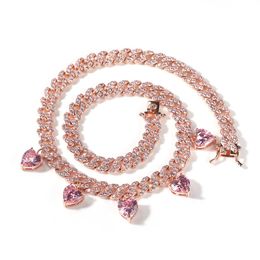 Cadena de eslabones cubanos con diamantes de Hip Hop para mujer, collar con gemas de circón de amor en forma de corazón, joyería ostentosa de moda para mujer